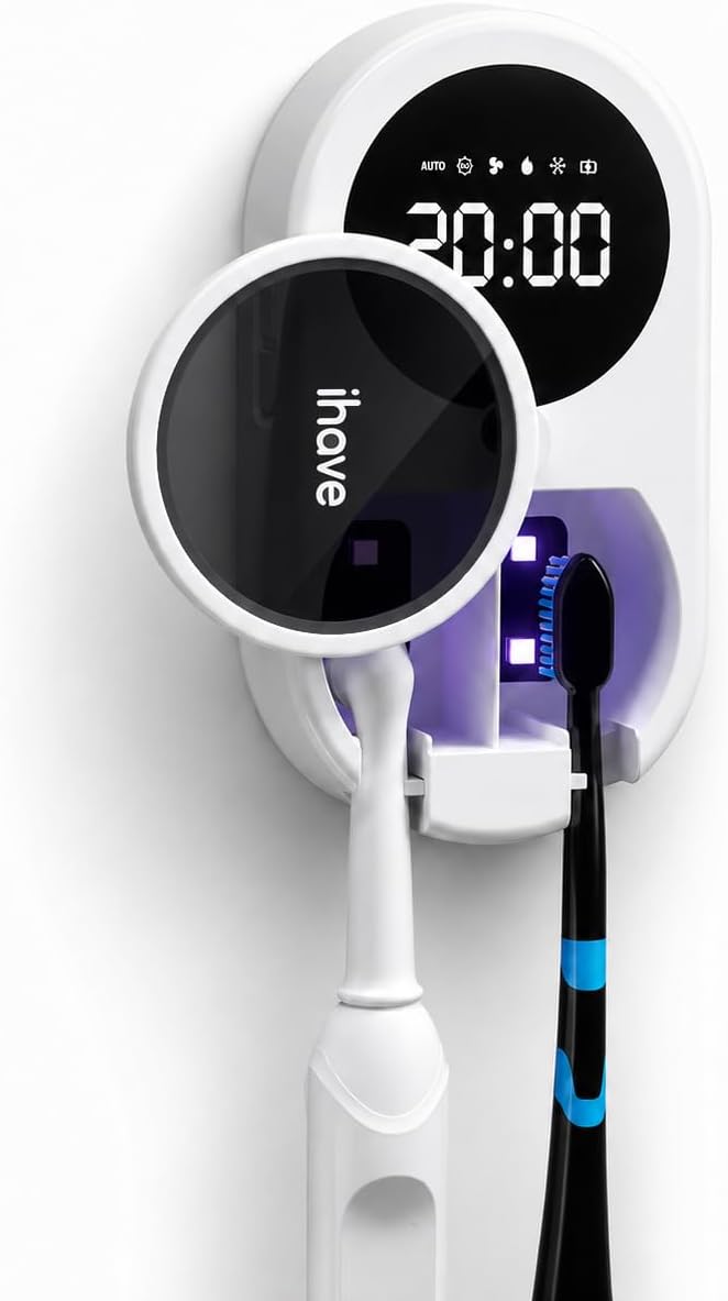 UV Toothbrush Sanitizer Holder – Wall-Mounted, Fan Drying (2 Slots)