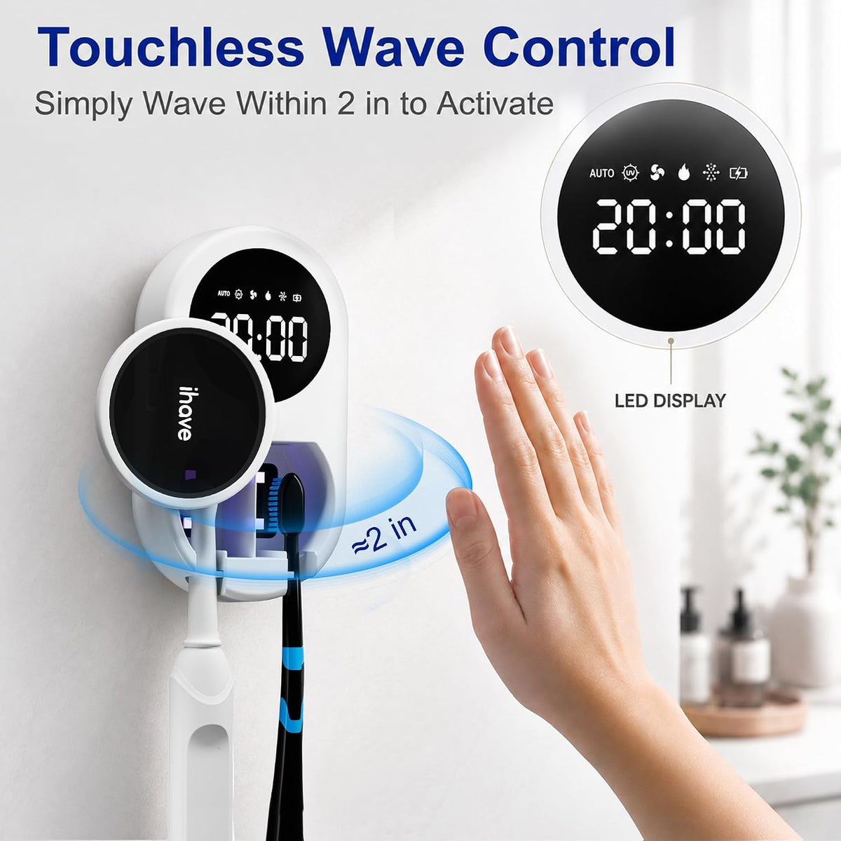 UV Toothbrush Sanitizer Holder – Wall-Mounted, Fan Drying (2 Slots)