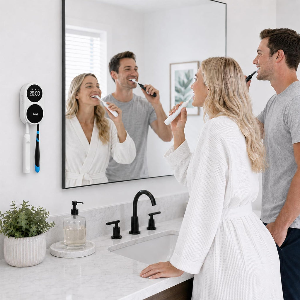 UV Toothbrush Sanitizer Holder – Wall-Mounted, Fan Drying (2 Slots)