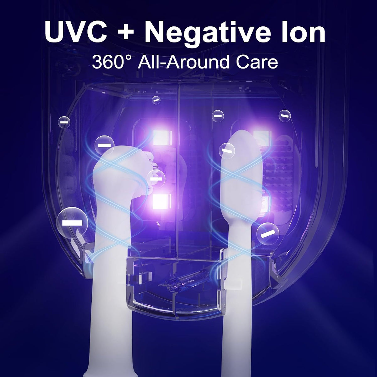 UV Toothbrush Sanitizer Holder – Wall-Mounted, Fan Drying (2 Slots)